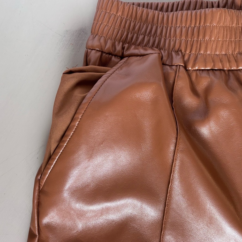 Anthropologie D' Amelie Paris Sleek Cognac Faux Leather Wide Leg Trousers Pant - Picture 5 of 12